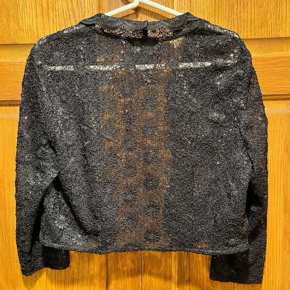 Dressbarn Collection Elegant Black Lace Sequin Cropped Jacket - Size Large - Picture 6 of 11